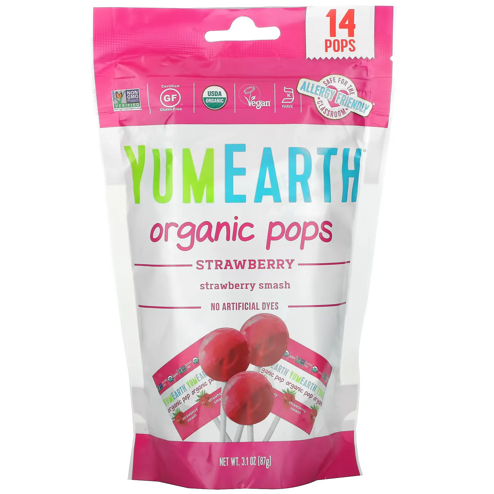 Organic Strawberry Pops, Strawberry Smash, 14 Pops, 3.1 oz (87 g)