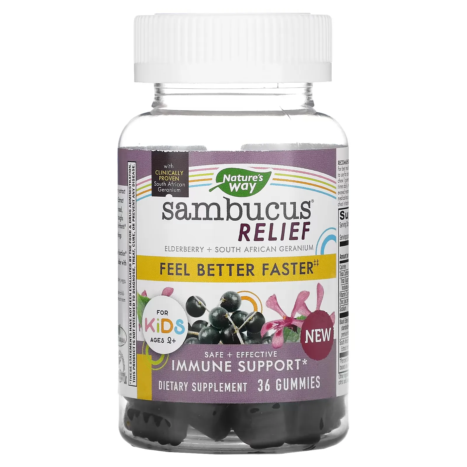 Sambucus Relief, Immune Support, For Kids, 2+, Elderberry + South African Geranium, 36 Gummies