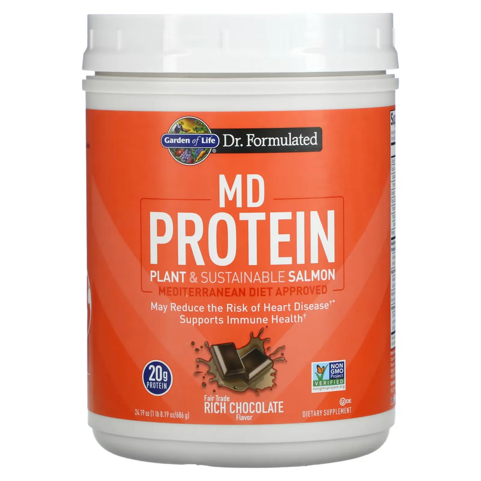 MD Protein, Plant & Sustainable Salmon, Rich Chocolate, 24.19 oz (686 g)