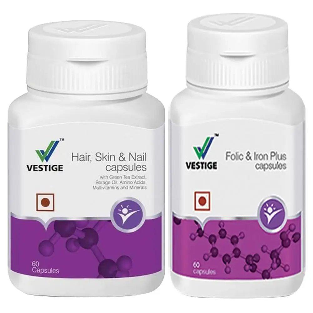 Vestige Hair Skin & Nail + Folic & Iron Plus Combo,  2 Piece(s)/Pack  Unflavoured