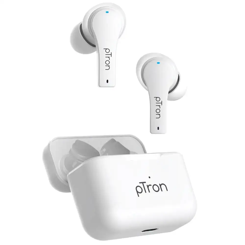 Ptron Bassbuds Tango ENC Bluetooth 5.1 Wireless Headphones,  White