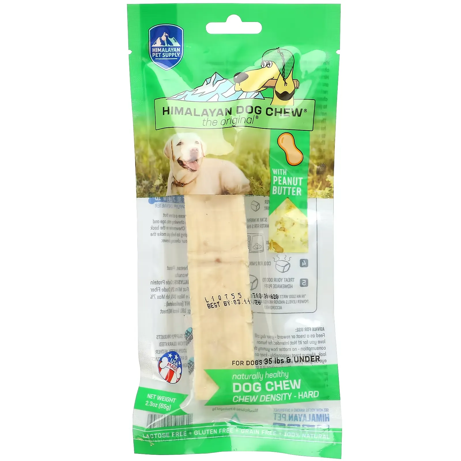 Himalayan Dog Chew, Hard, For Dogs 35 lbs & Under, Peanut Butter, 2.3 oz (65 g)