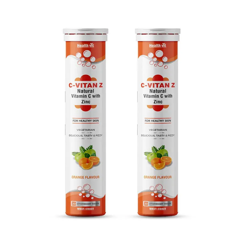 HealthVit C-Vitan-Z Natural Vitamin C With Zinc 1000mg Tablets - Orange Flavour- Pack Of 2