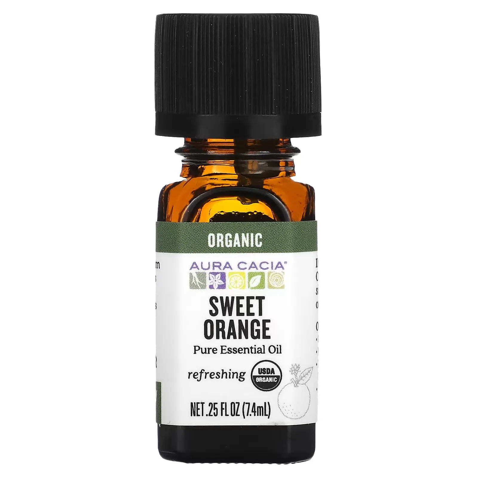 Pure Essential Oil, Organic Sweet Orange, 0.25 fl oz (7.4 ml)