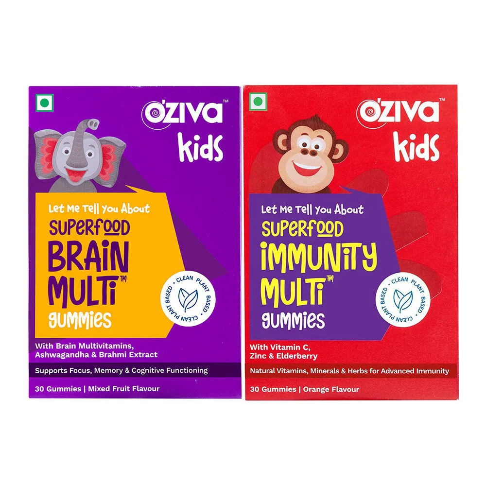 OZiva Superfood for Superkids (Immunity Multi Gummies + Brain Multi Gummies)