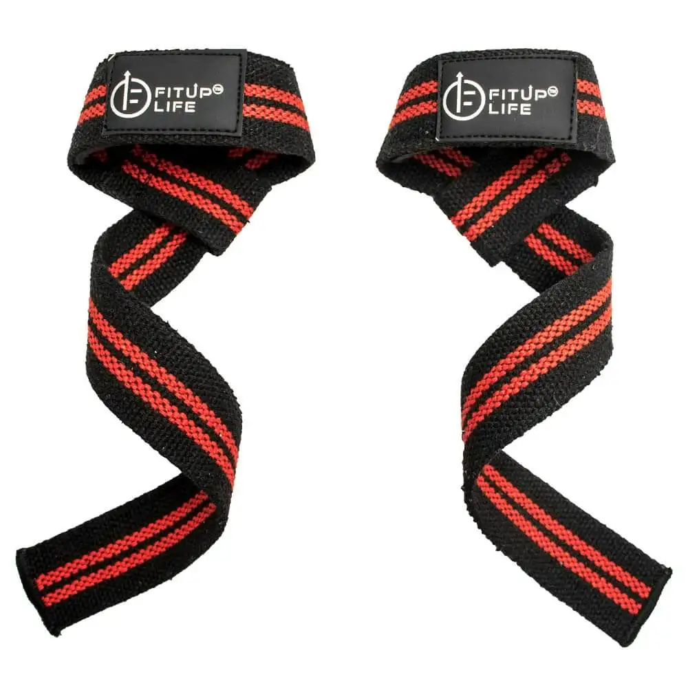 Fitup Life Gym Lifting Grip Strap with Non Slip Grip Wrist Support,  Black and Red  Free Size