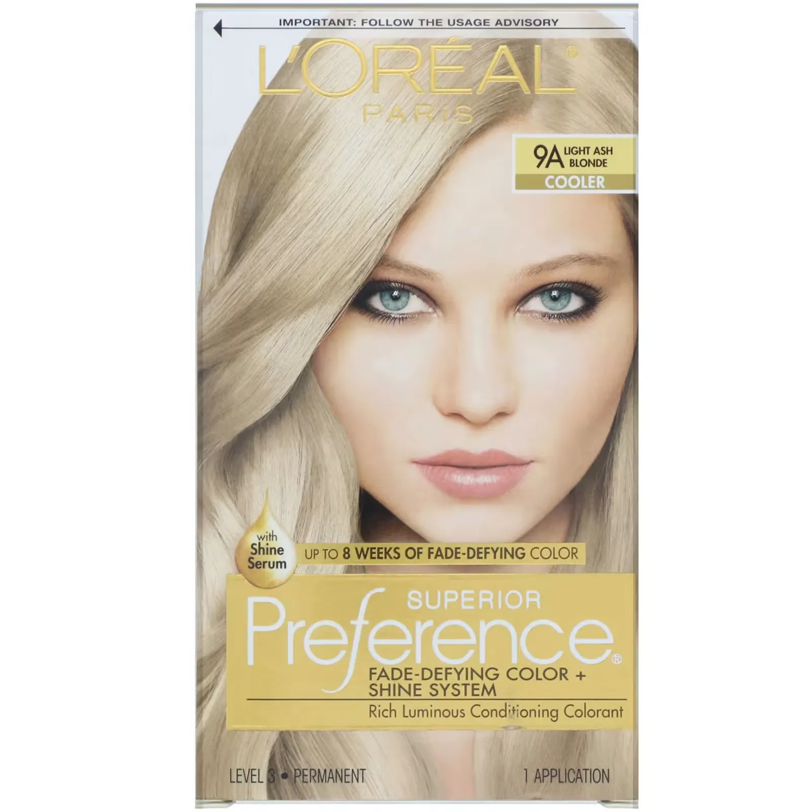 Superior Preference, Fade-Defying Color + Shine System, Cooler. Light Ash Blonde 9A, 1 Application