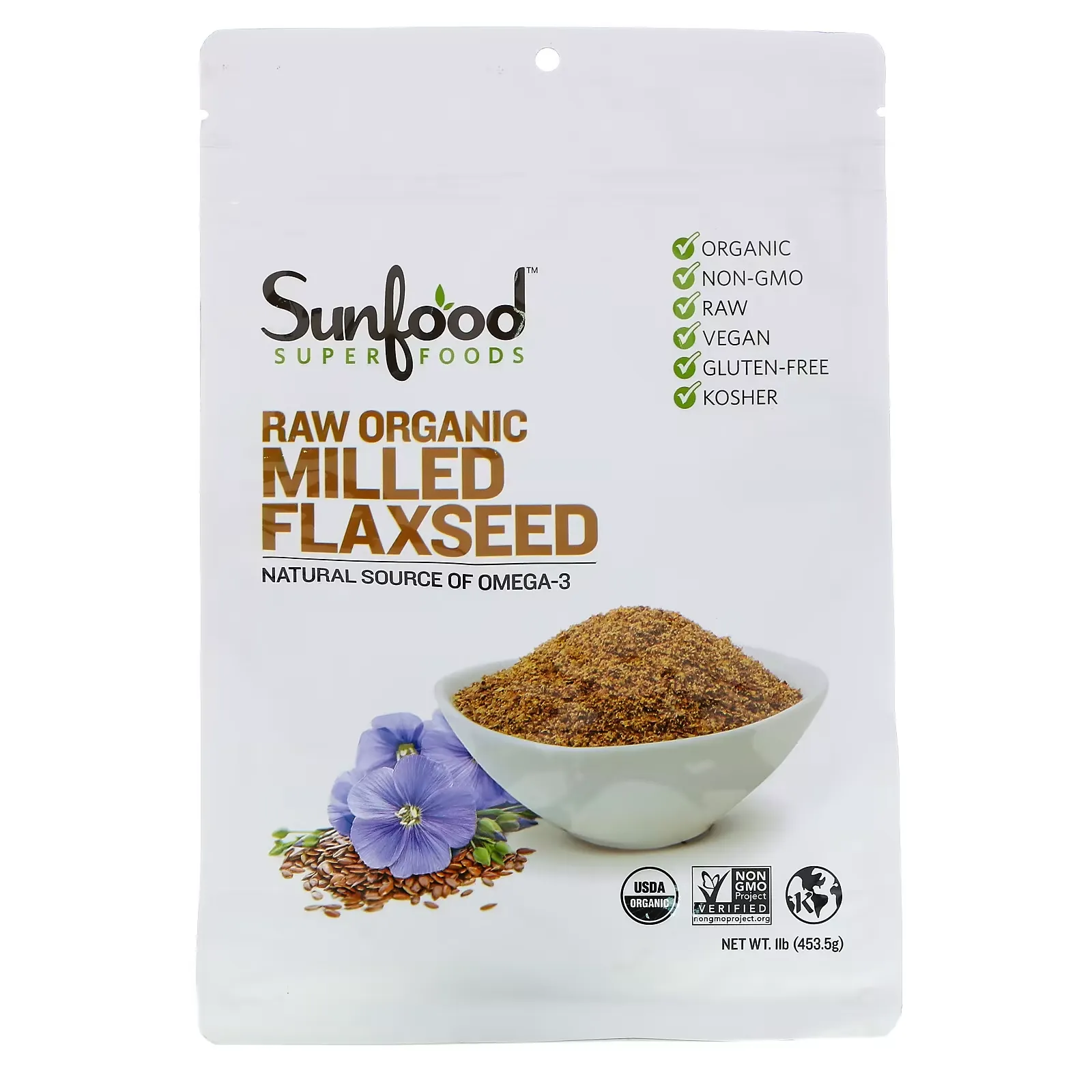 Raw Organic Milled Flaxseed, 1 lb (453.5 g)