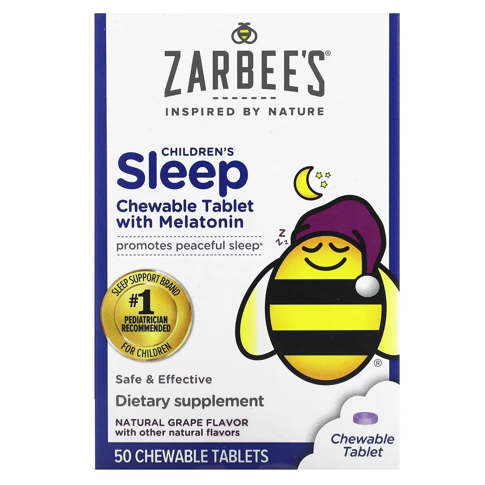 Children's Sleep with Melatonin, For Children 3 Years +, Natural Grape, 50 Chewable Tablets