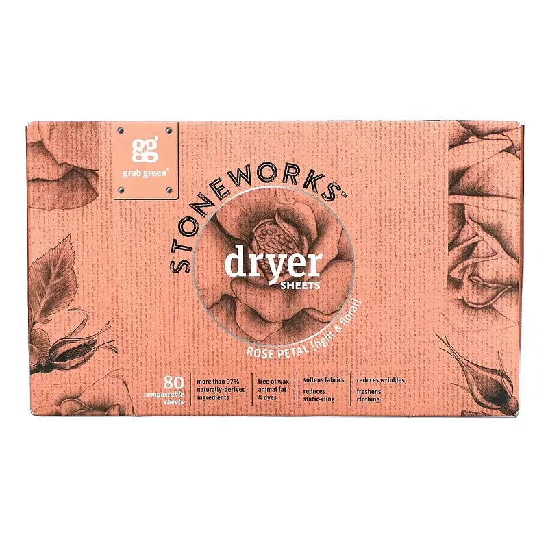 Stoneworks, Dryer Sheets, Rose Petal, 80 Compostable Sheets