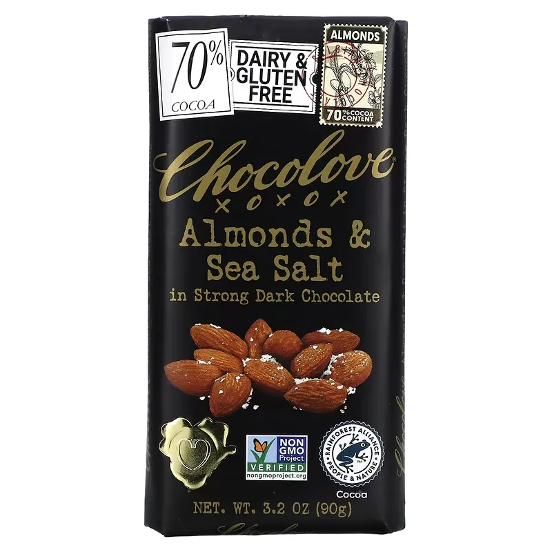 Almonds & Sea Salt in Strong Dark Chocolate, 70% Cocoa, 3.2 oz (90 g)