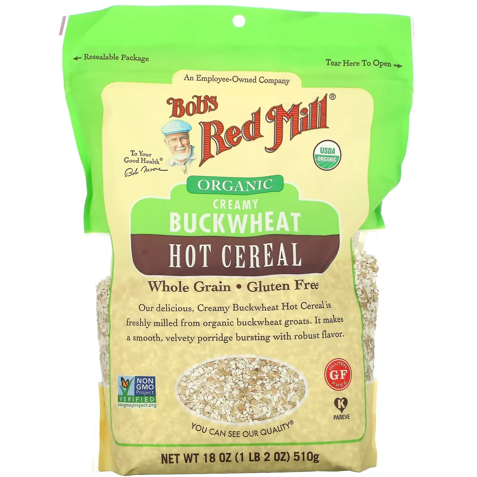 Organic Creamy Buckwheat Hot Cereal, Whole Grain, 18 oz (510 g)