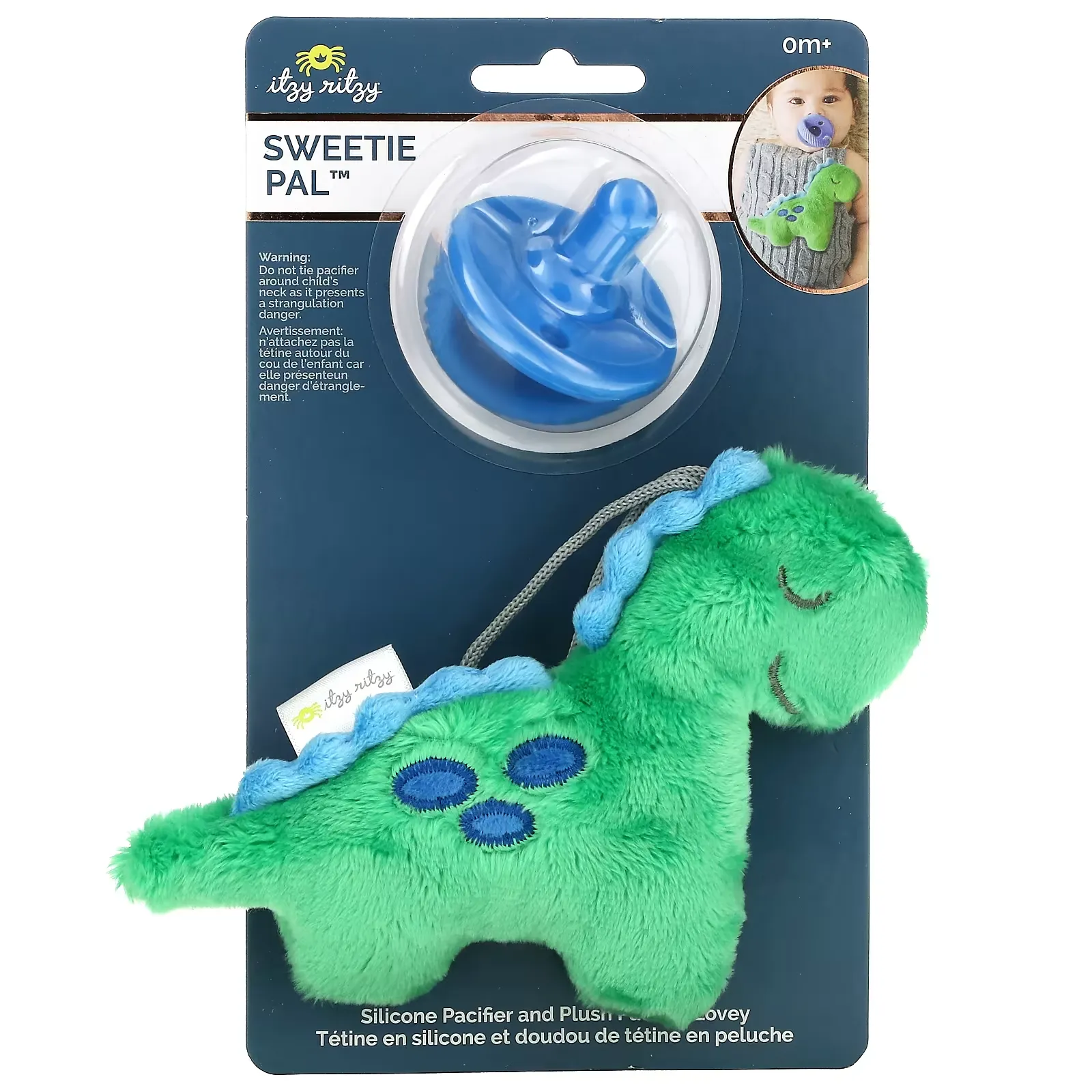 Sweetie Pal, Silicone Pacifier and Plush Pacifier Lovey, 0+ Months, Dino, 2 Piece Set