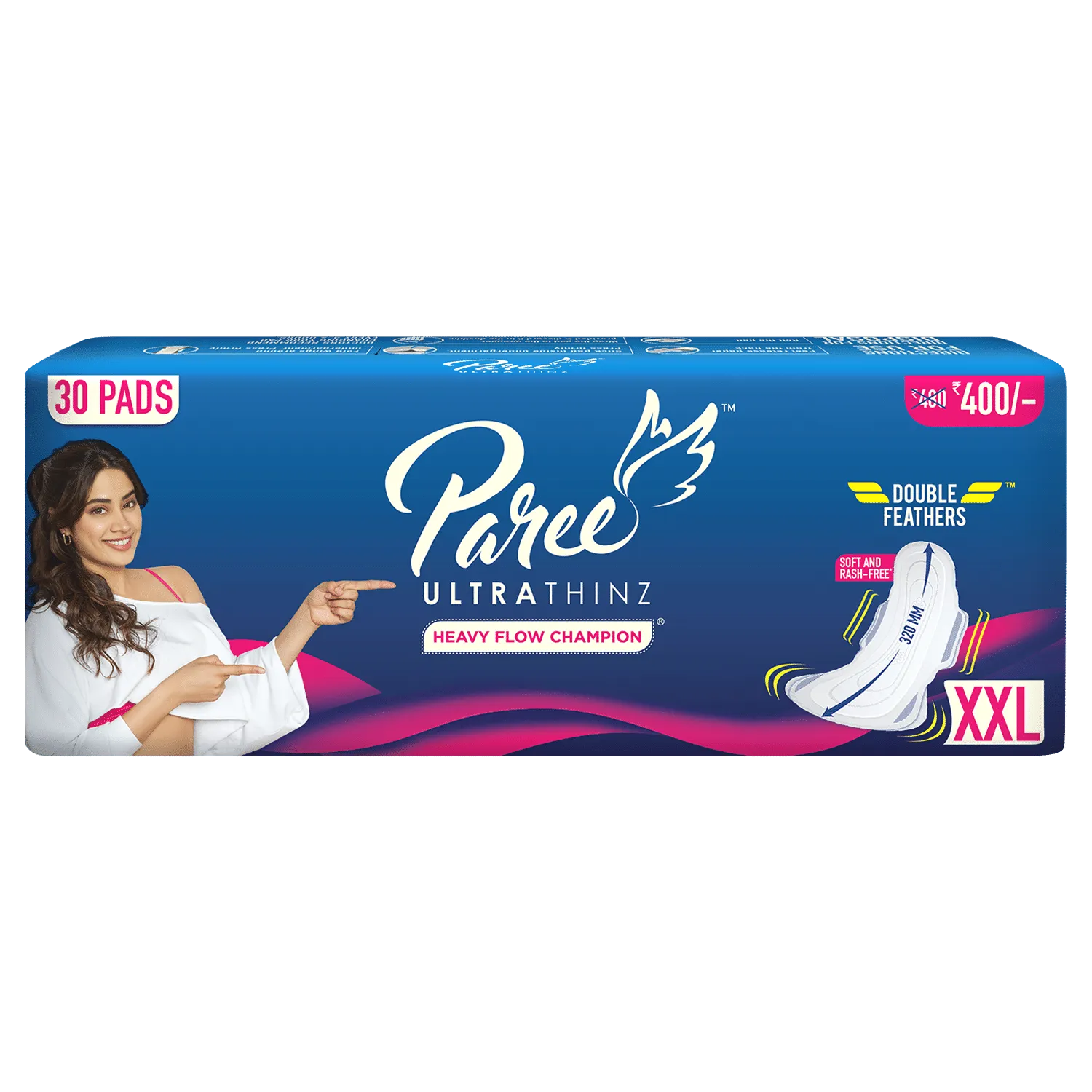 Paree Ultra Thinz Soft & Rash Free 30 Sanitary Pads For Heavy Flow - XXL (Tri-Fold)