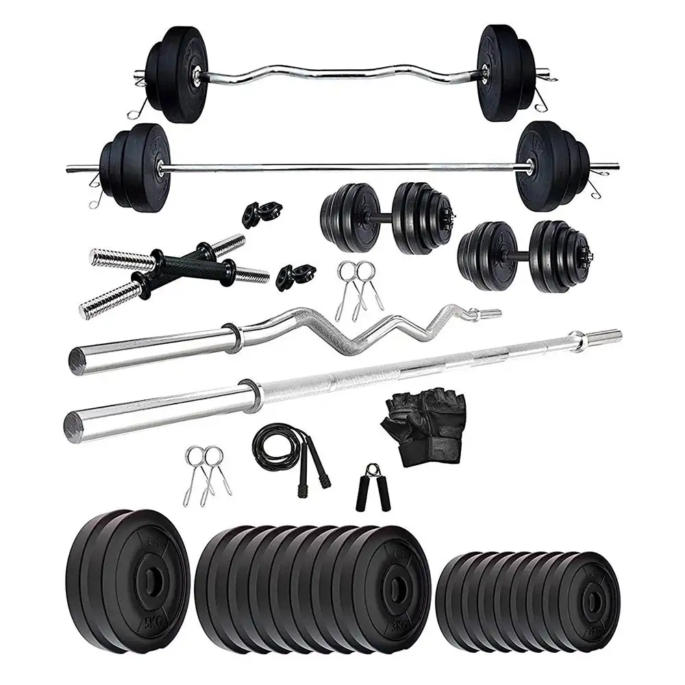 HUSTLE FITNESS Home Gym Set Combo with 30kg Weight Plates