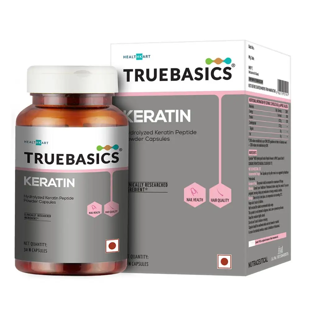 TrueBasics Keratin (Hydrolyzed Keratin Peptide Powder),  30 capsules  Unflavoured