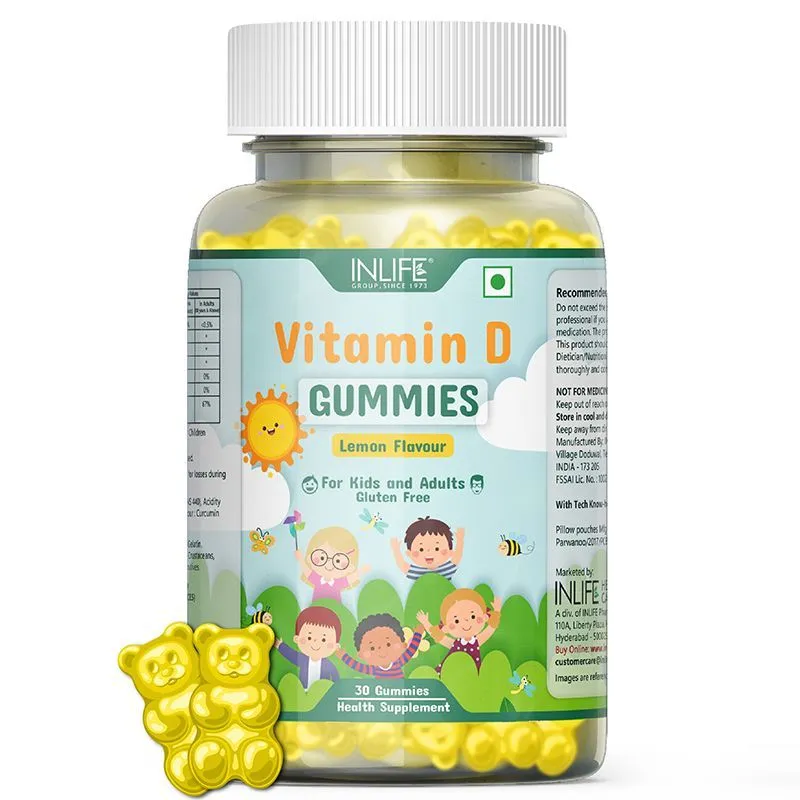 Inlife Vitamin D Gummies Supplement For Kids, Men & Women - Bone & Muscle Health - Immunity Booster