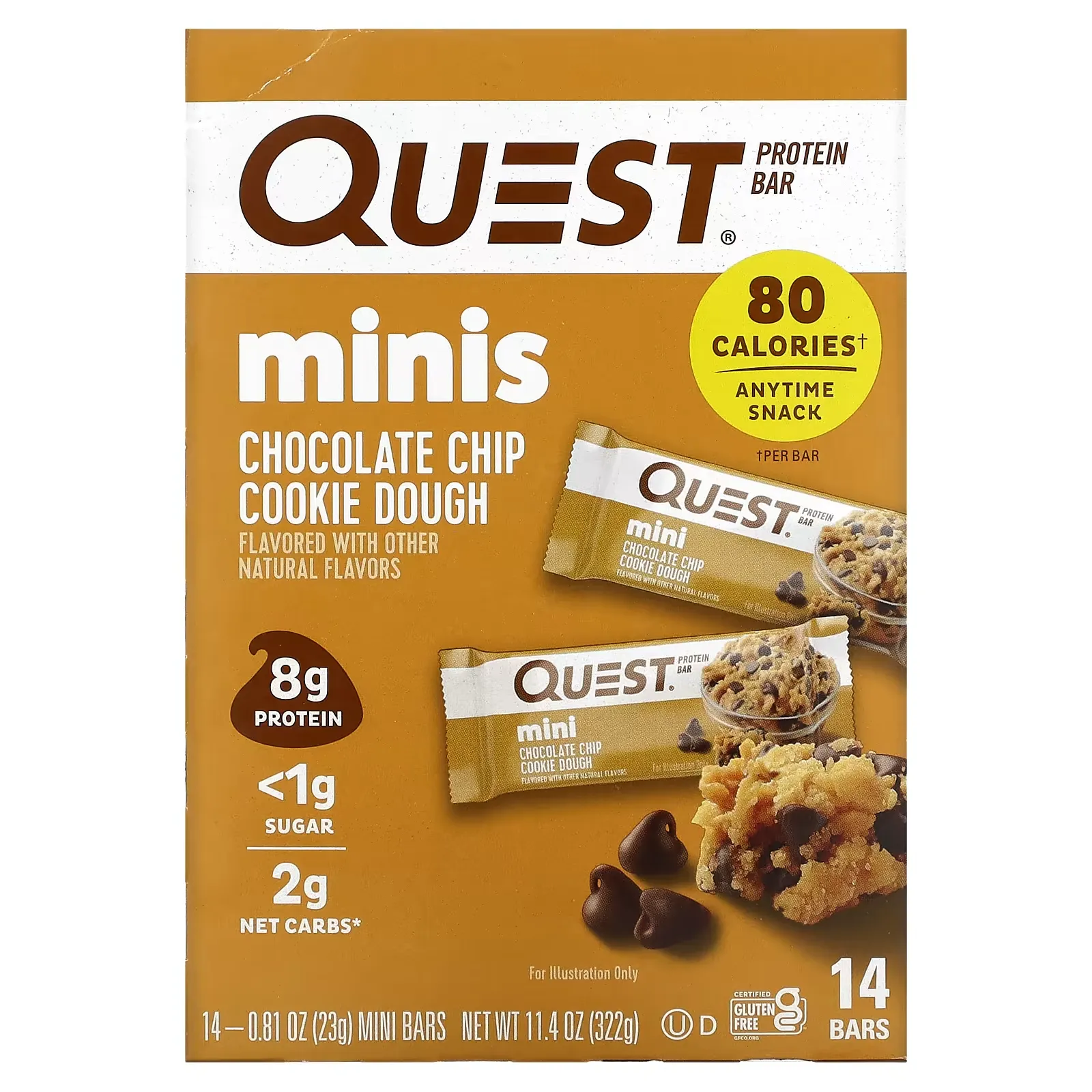 Mini Protein Bars, Chocolate Chip Cookie Dough, 14 Bars, 0.81 oz (23 g) Each