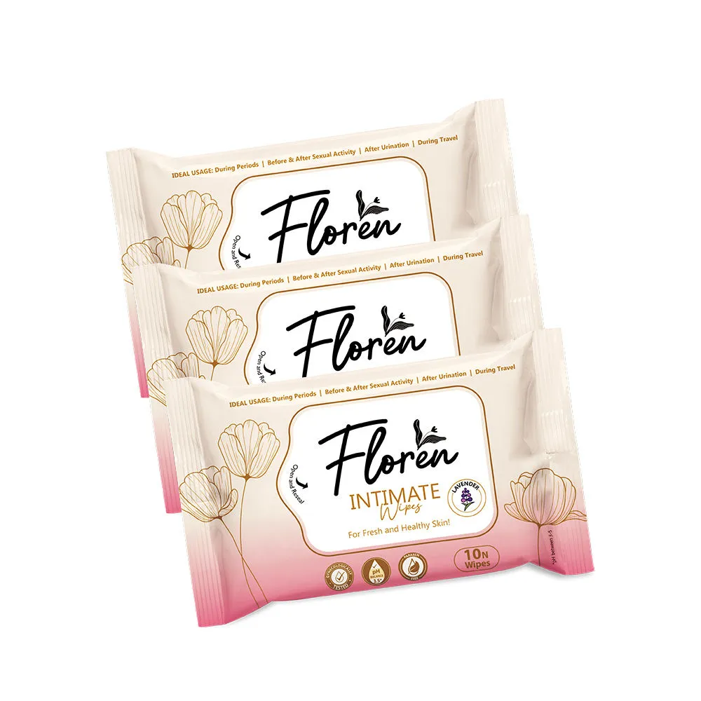 Floren Lavender Intimate Wipes - Pack of 3