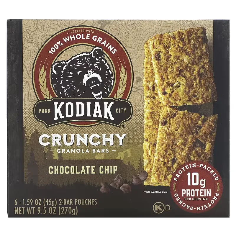 Crunchy Granola Bars, Chocolate Chip, 6 2-Bar Pouches, 1.59 oz (45 g) Each