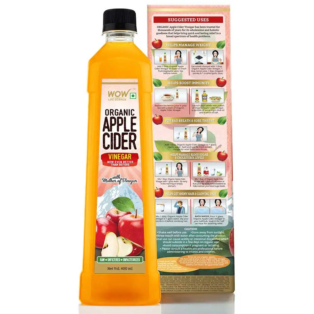 Wow Life Science Organic Apple Cider Vinegar,  400 ml  Unflavoured