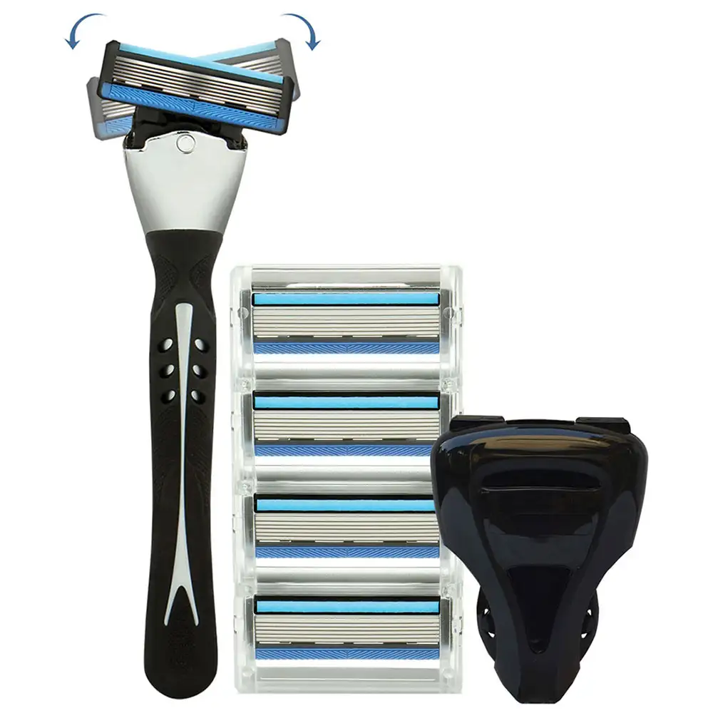 Spruce Shave Club Streak6 Pivot Shaving Razor Kit (6 Blade Razor Pack of 4 Cartridges and Razor Cover)