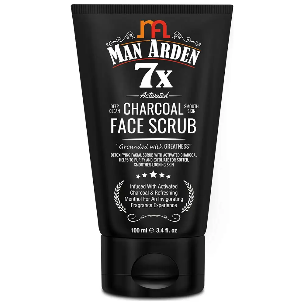 Man Arden 7X Activated Charcoal Face Scrub,  100 ml  Infused with Vitamin C & Menthol