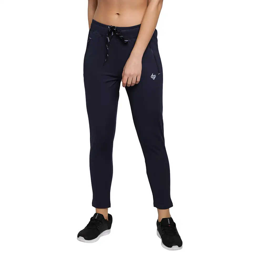 John Ally Women's Gym Track Pant Zipper Pocket with Anti-Microbial Technology,  Midnight Blue  Small