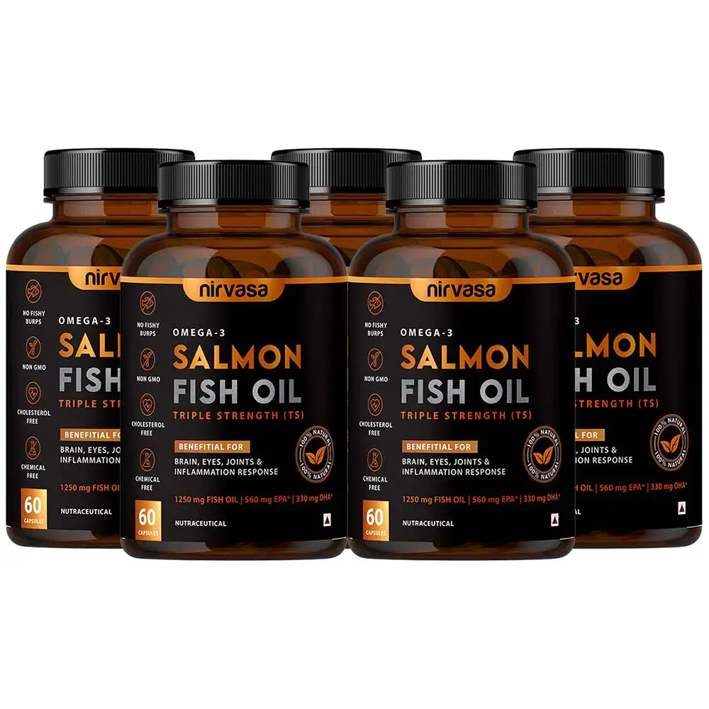 Nirvasa Salmon Fish Oil Triple Strength (Pack of 5),  60 capsules