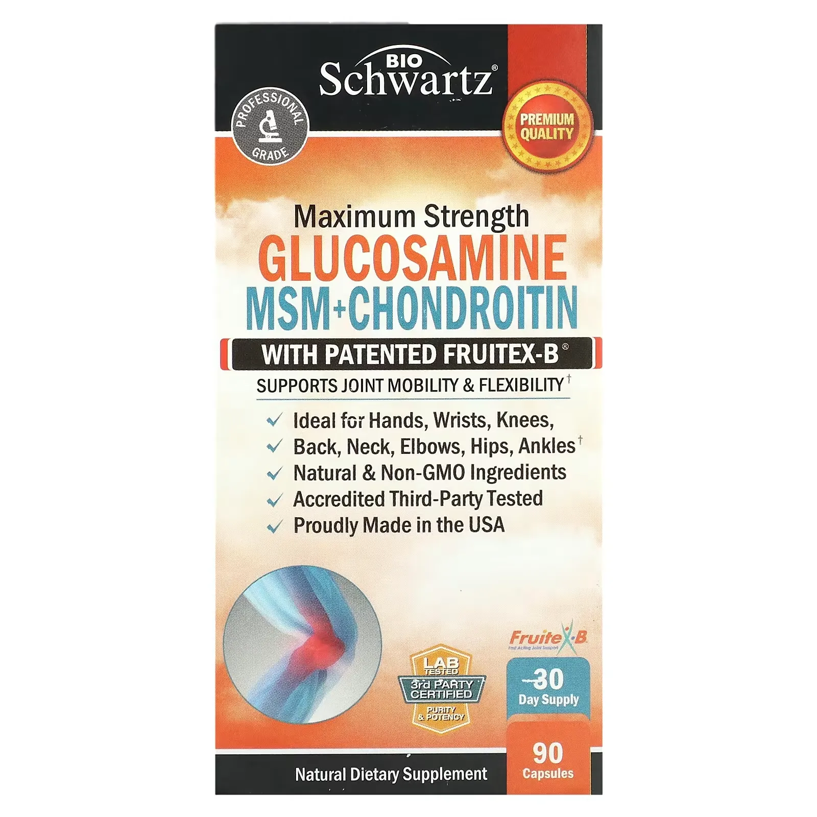 Glucosamine MSM + Chondroitin with Patented Fruitex-B, 90 Capsules