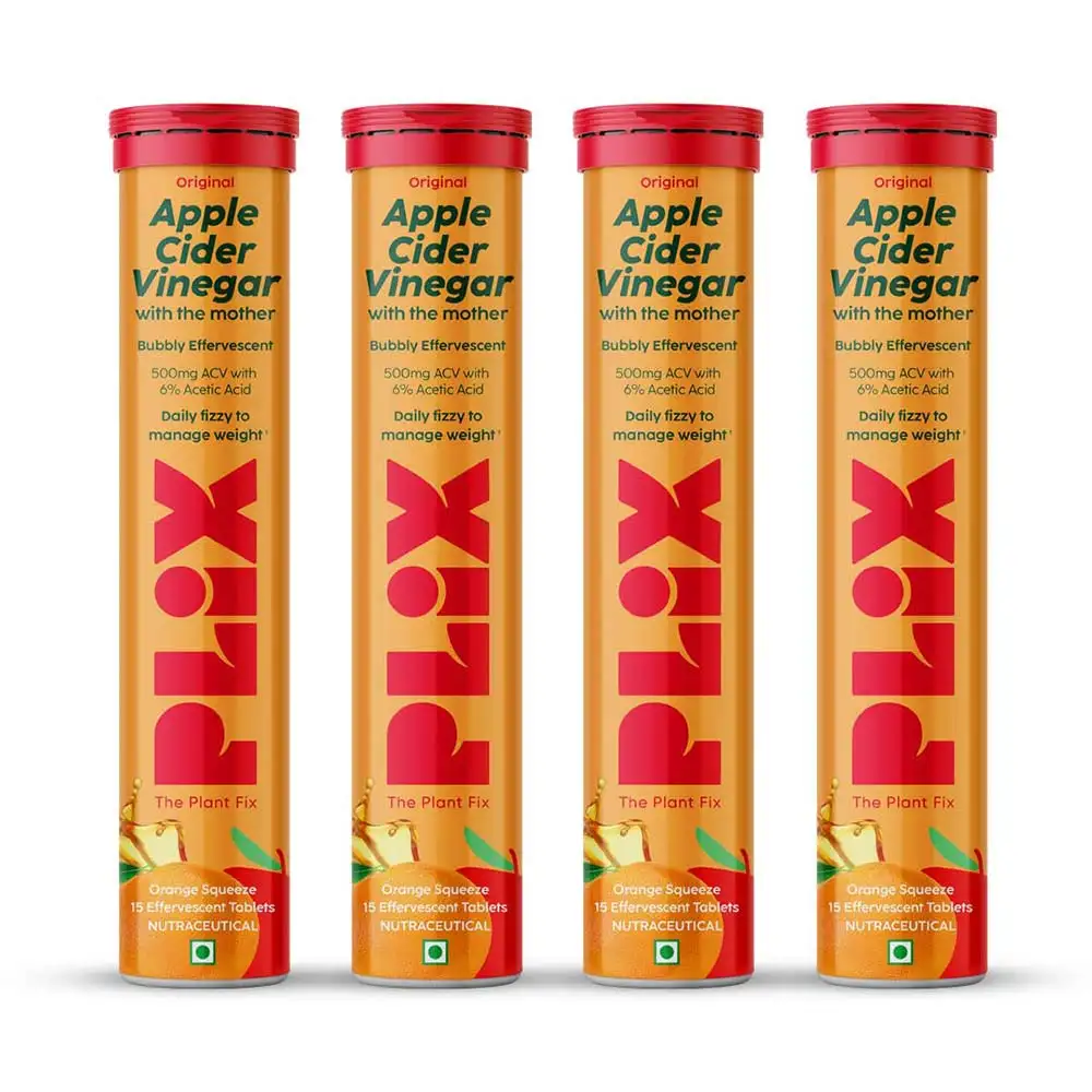 Plix Life Apple Cider Vinegar with Mother,  15 tablet(s)  Orange Squeeze (Pack of 4)