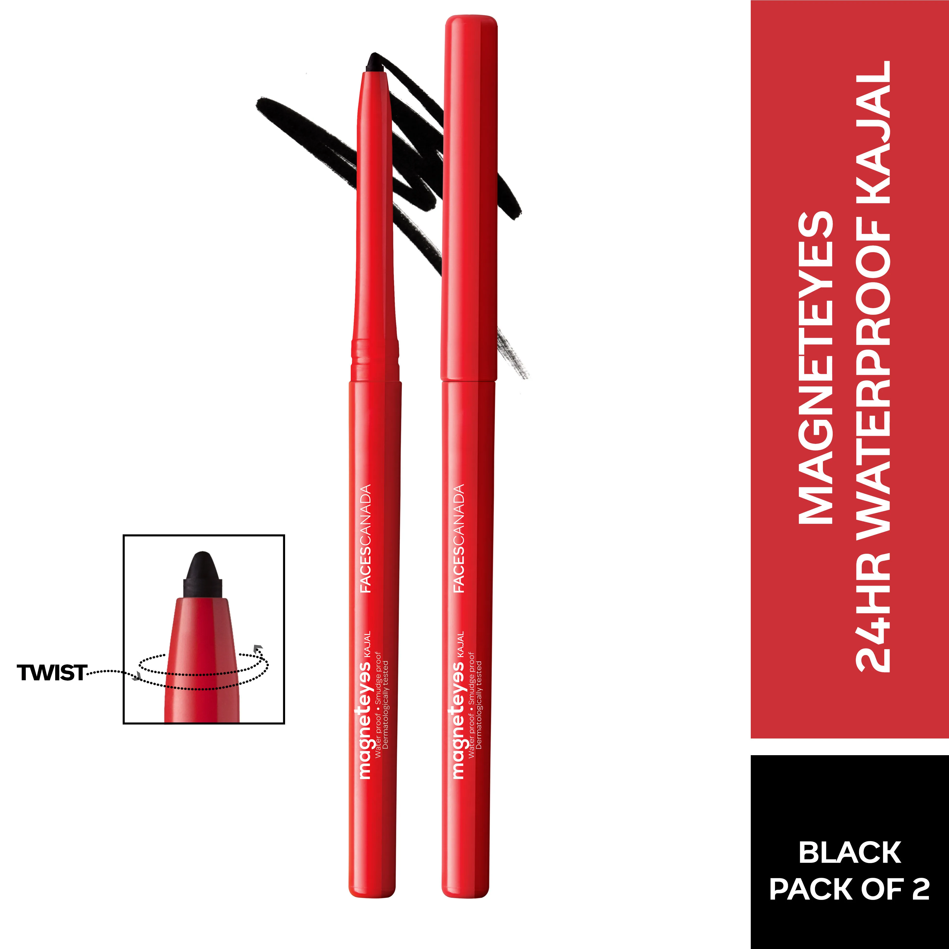 Faces Canada Magneteyes Kajal - 24 Hr Deep Black Finish (Pack Of 2)