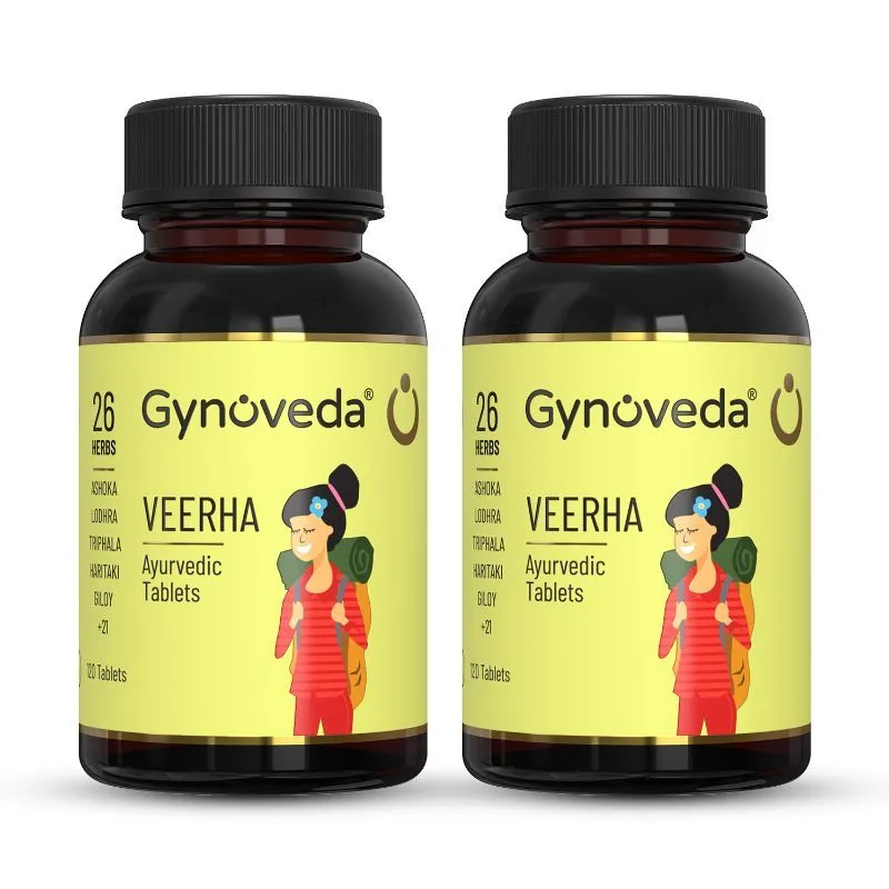 Gynoveda Veerha Heavy Period Flow, Clotting, Period pain, Ayurvedic Pills - 2 Month Pack