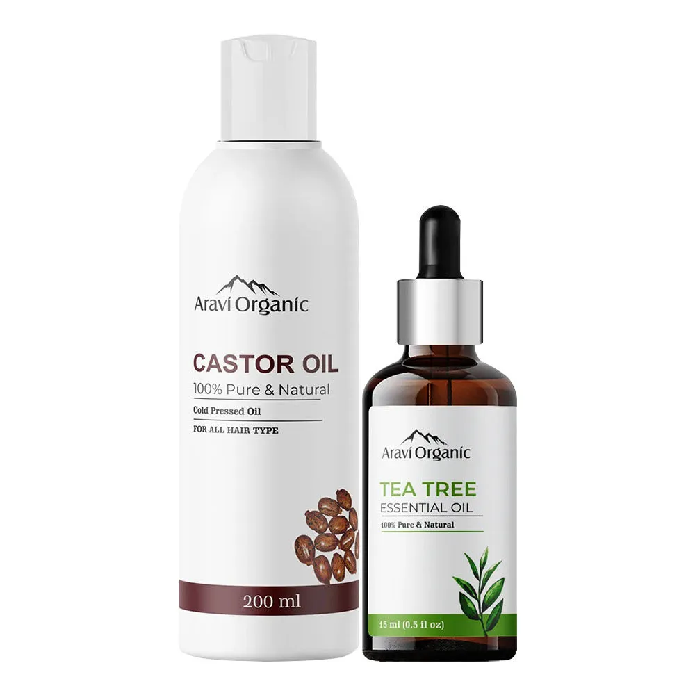 Aravi Organic Cold Pressed Castor Carrier Oil & Tea Tree Essential Oil Combo