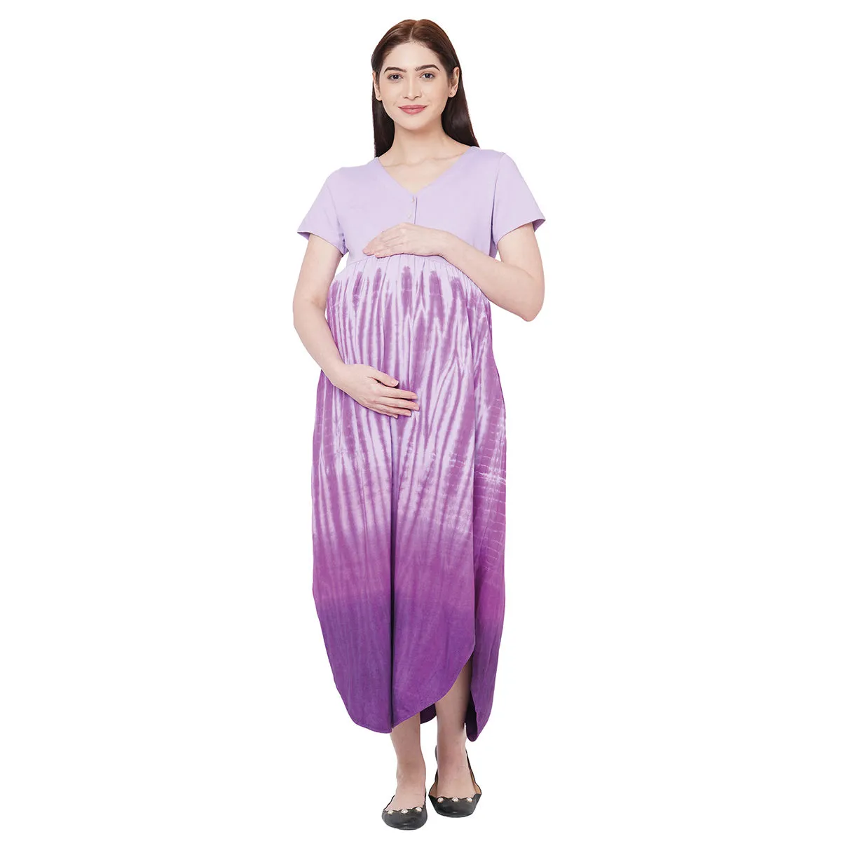 Mystere Paris Tie N Dye Maternity Dress - Purple