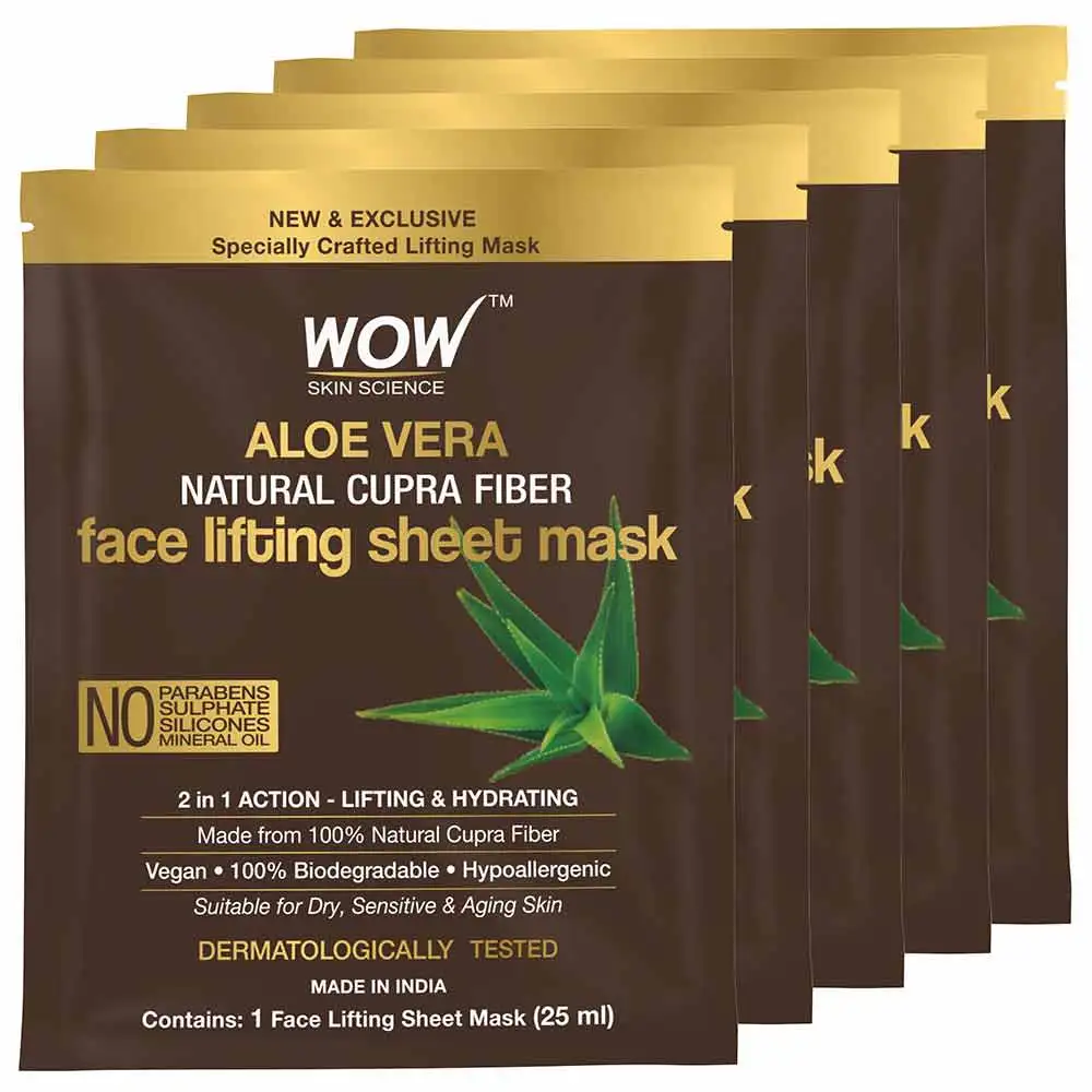 WOW Skin Science Aloe Vera Face Lifting Sheet Mask,  5 Piece(s)/Pack  Natural Cupra Fiber