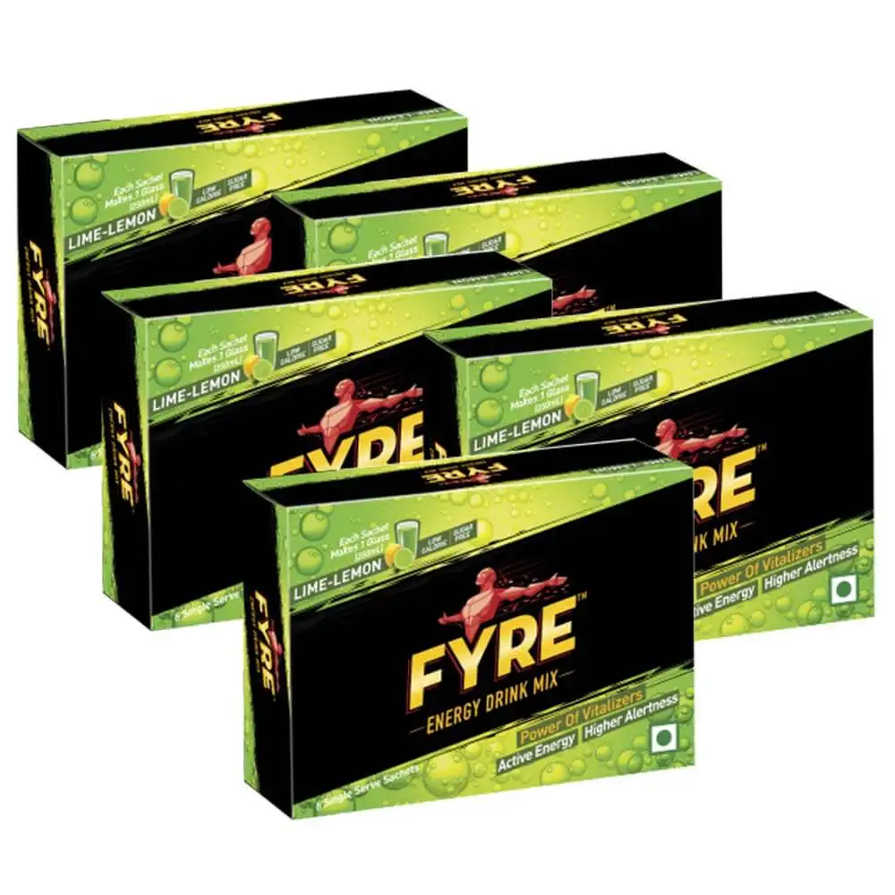 Fyre Energy Drink Mix Pack of 5,  30 sachets/pack  Lime Lemon