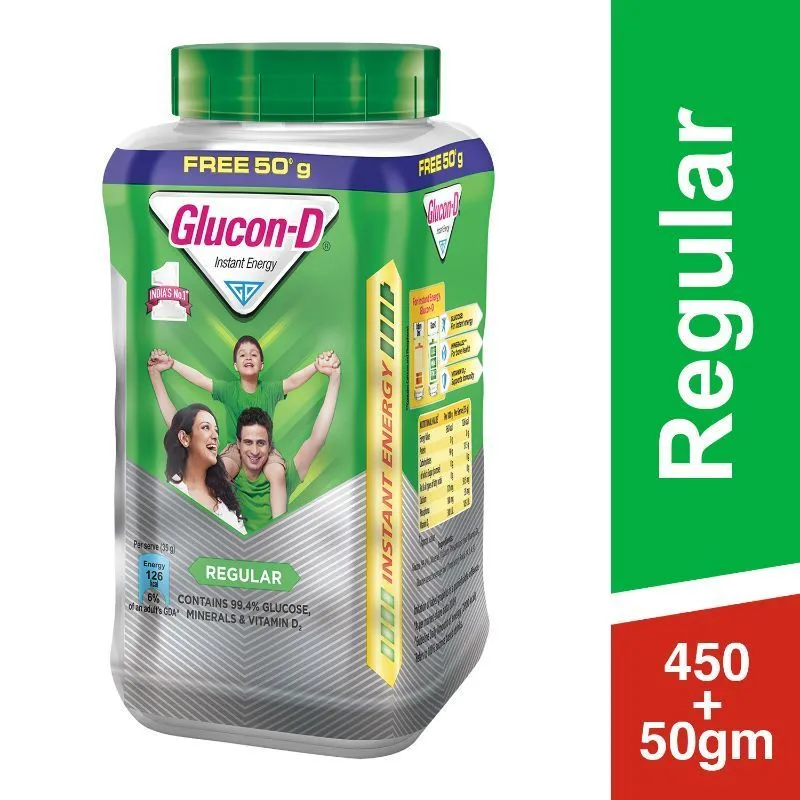 Glucon D Instant Energy Health Drink Regular - Jar (extra 50gm Free)