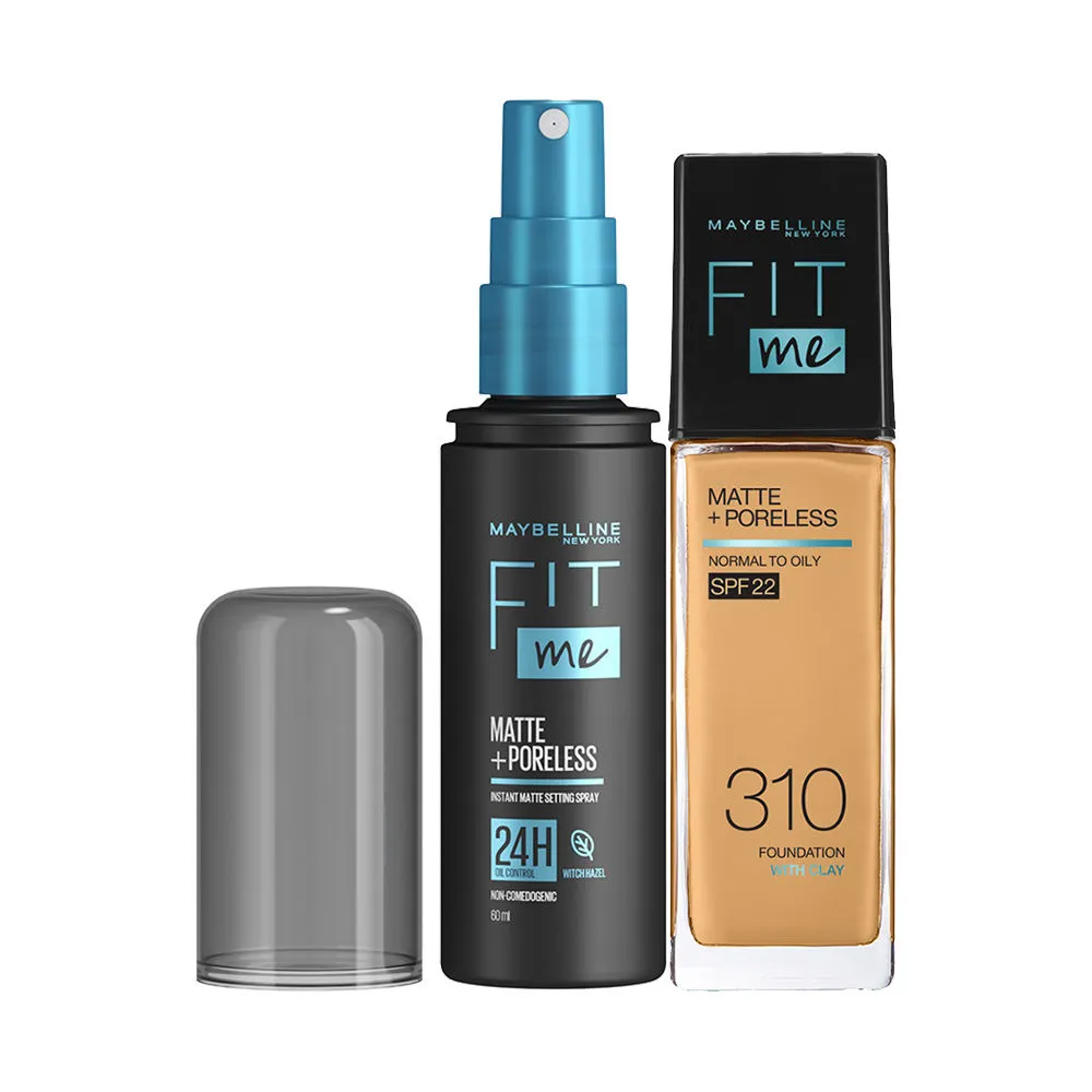 Maybelline New York Fit Me Foundation 310 Sun Beige + Fit Me Matte + Poreless Setting Spray Combo