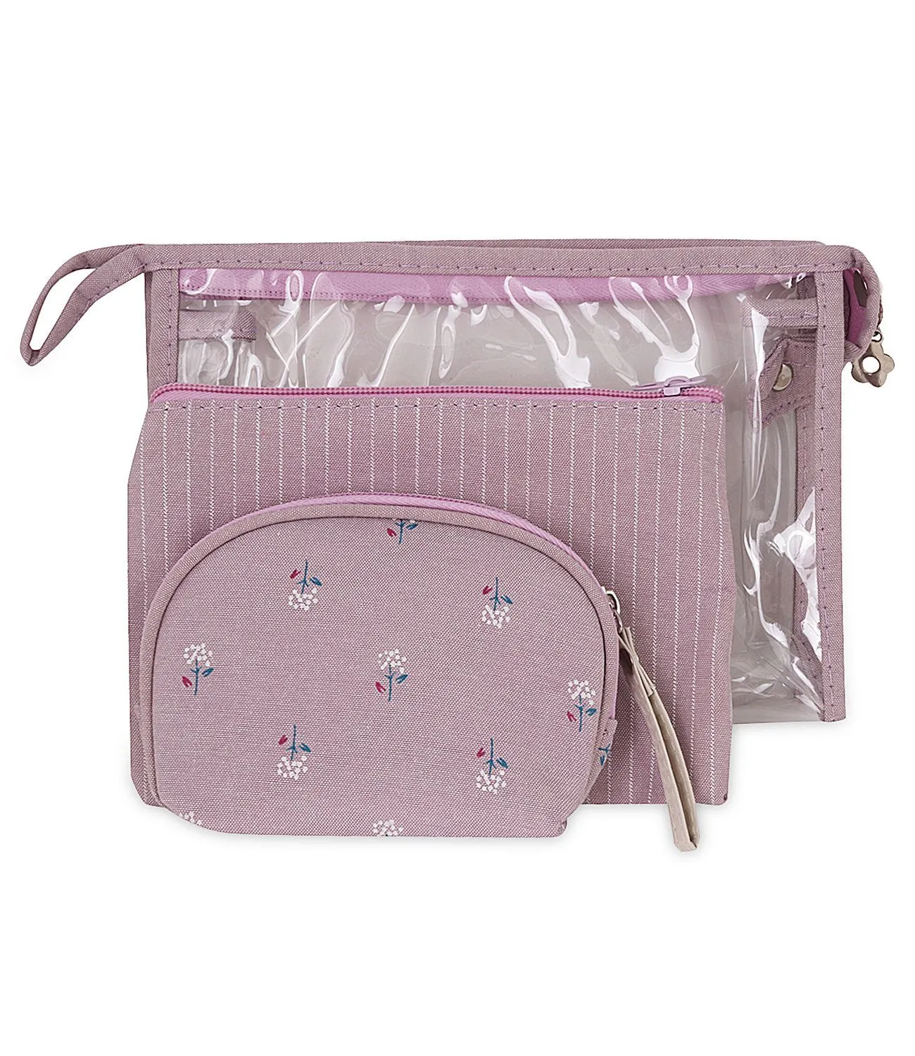 Visual Echoes Multi-Purpose Travel Cosmetic/ Toiletry/Organiser Zipper Pouch - Set Of 3 (Mauve)