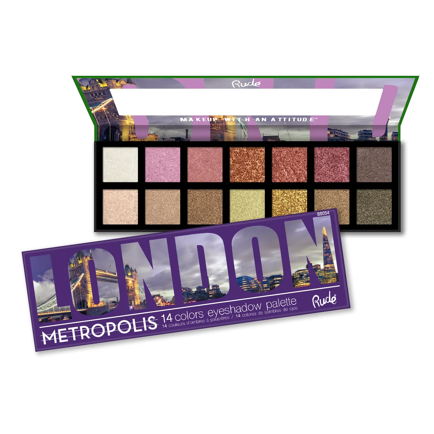 Rude Cosmetics Metropolis 14 Color Eyeshadow Palette - London