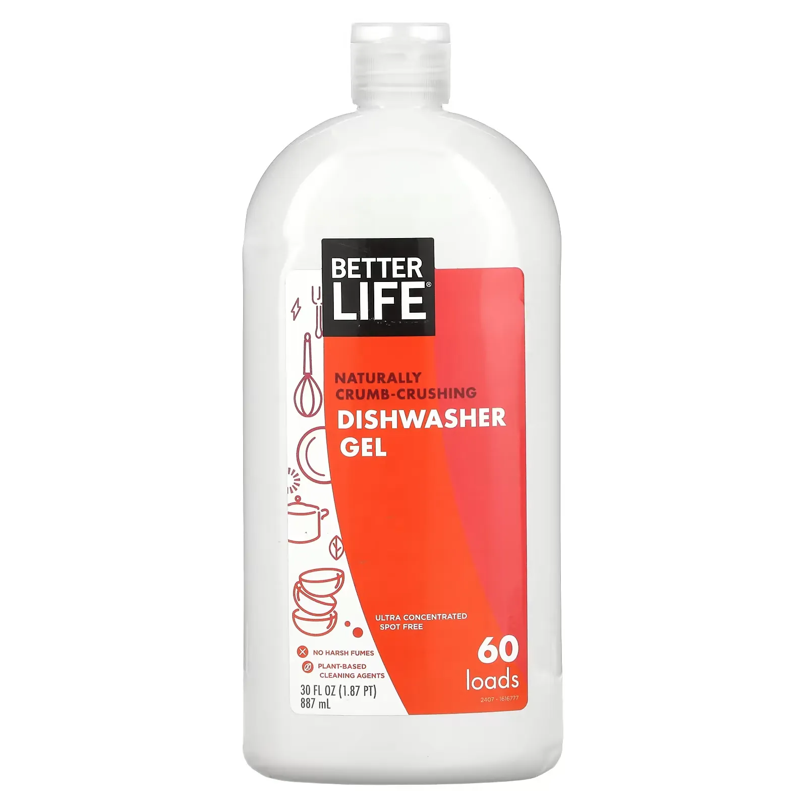 Naturally Crumb-Crushing Dishwasher Gel, Fragrance Free, 60 Loads, 30 fl oz (887 ml)