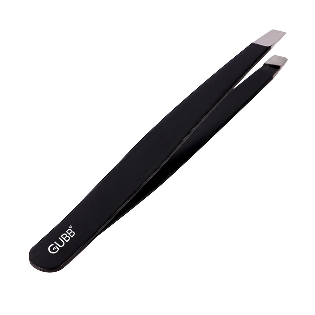 GUBB Slant Tip Tweezer - For Eyebrows, Upper Lip, Facial Hair, Black, 1 pc