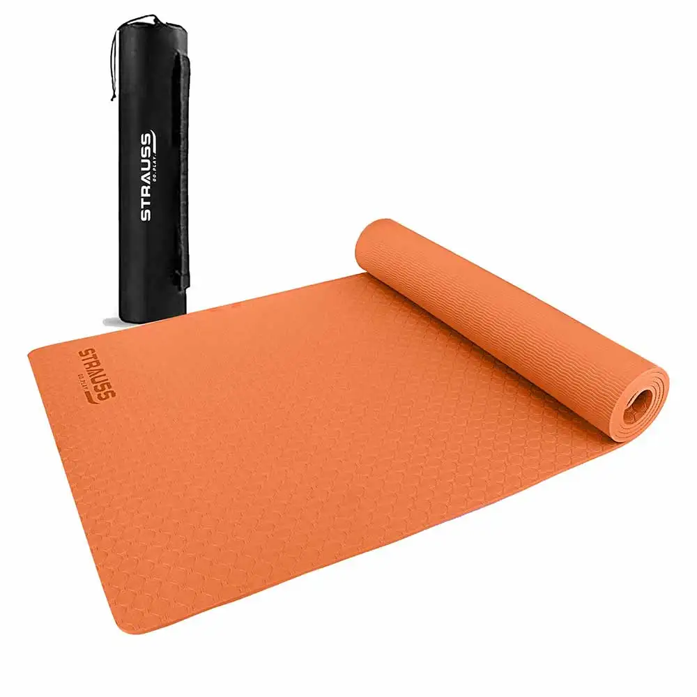 Strauss Anti Skid TPE Yoga Mat with Carry Bag,  Orange  6mm