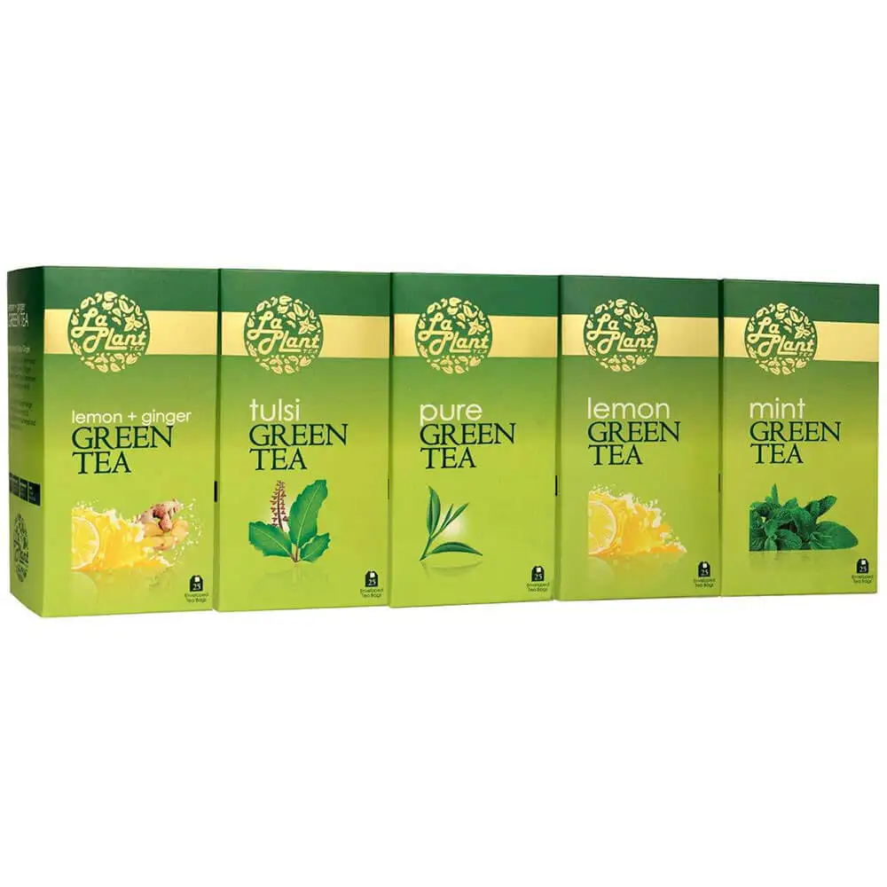 Laplant Green Tea Collection XVI,  125 Tea Bag(s)  Lemon Ginger, Tulsi, Pure, Lemon & Mint