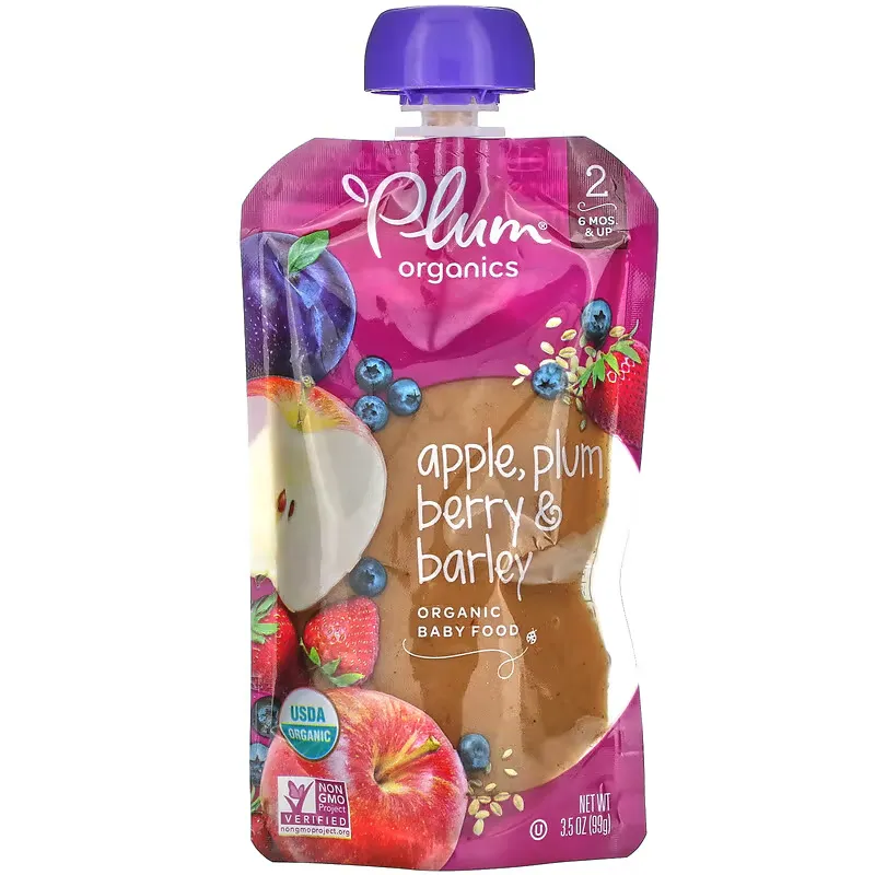 Organic Baby Food, 6 Mos & Up, Apple, Plum, Berry & Barley, 3.5 oz (99 g)