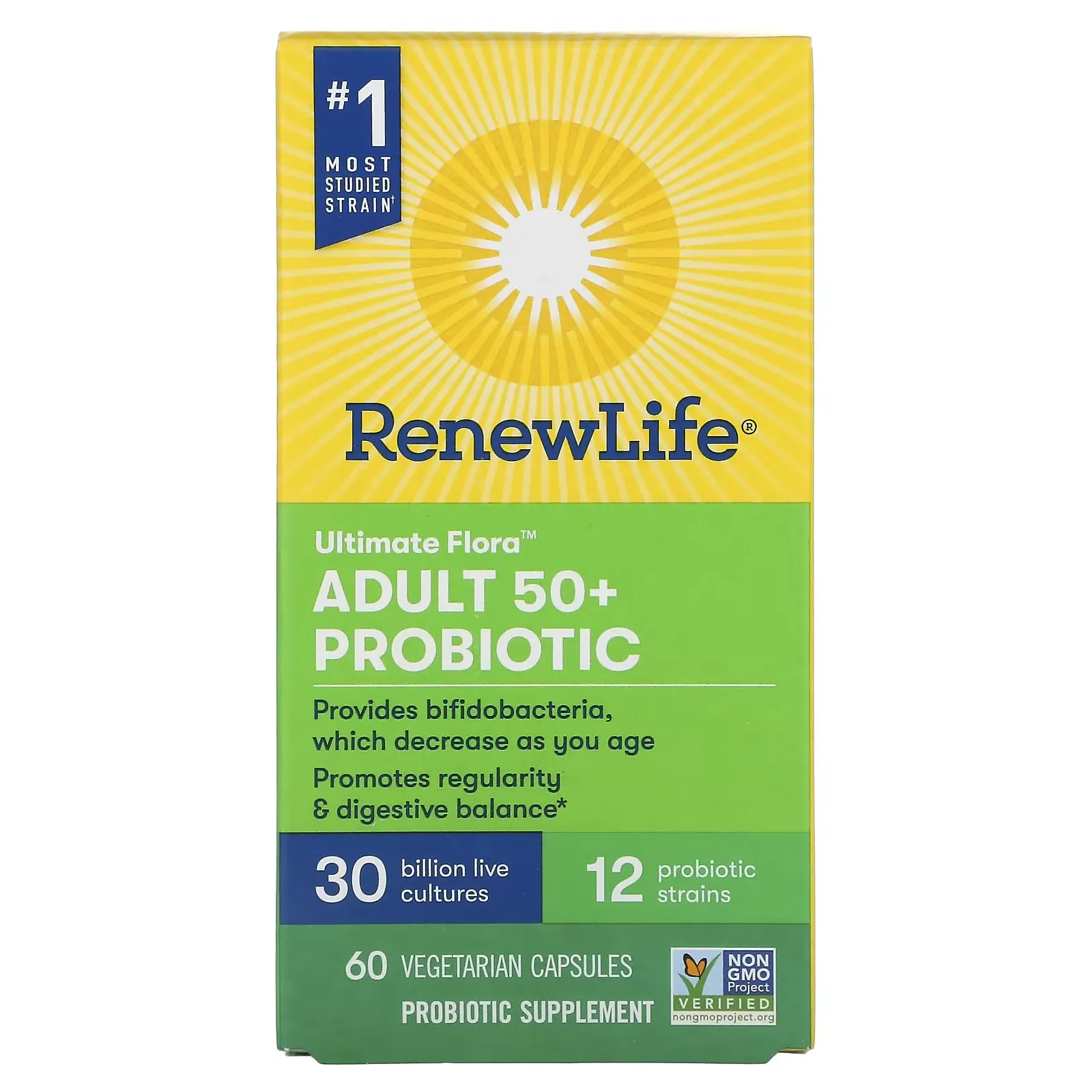 Ultimate Flora, Adult 50+ Probiotic, 30 Billion Live Cultures, 60 Vegetarian Capsules