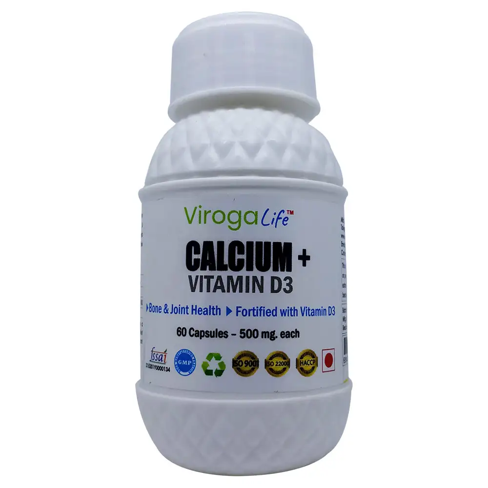 VirogaLife Calcium + Vitamin D3 500 mg,  60 capsules  Unflavoured