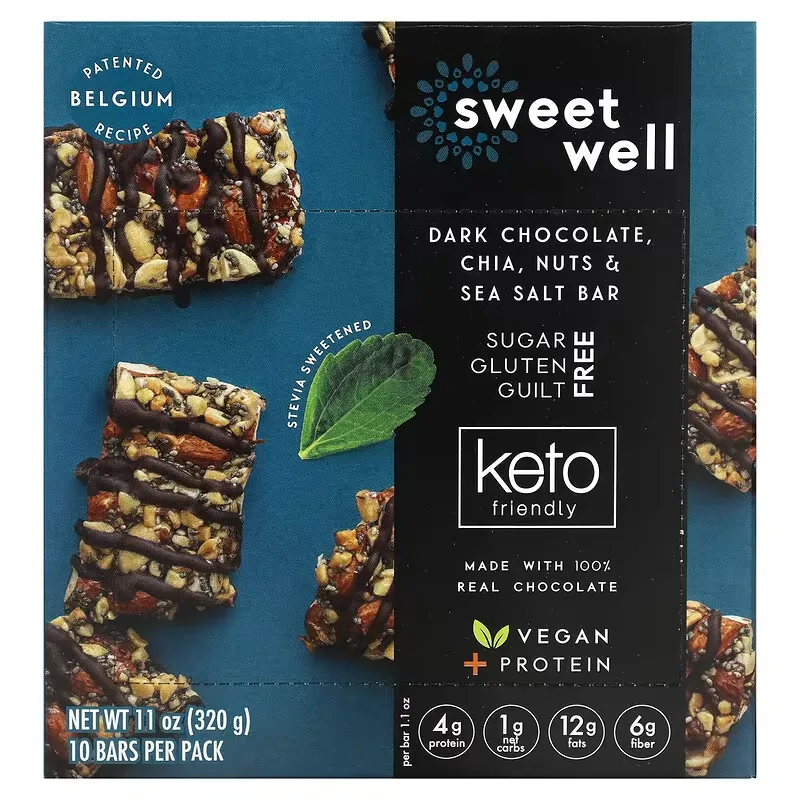 Keto Bar, Chia, Nuts, Sea Salt & Dark Chocolate, 10 Bars, 1.1 oz (32 g) Each