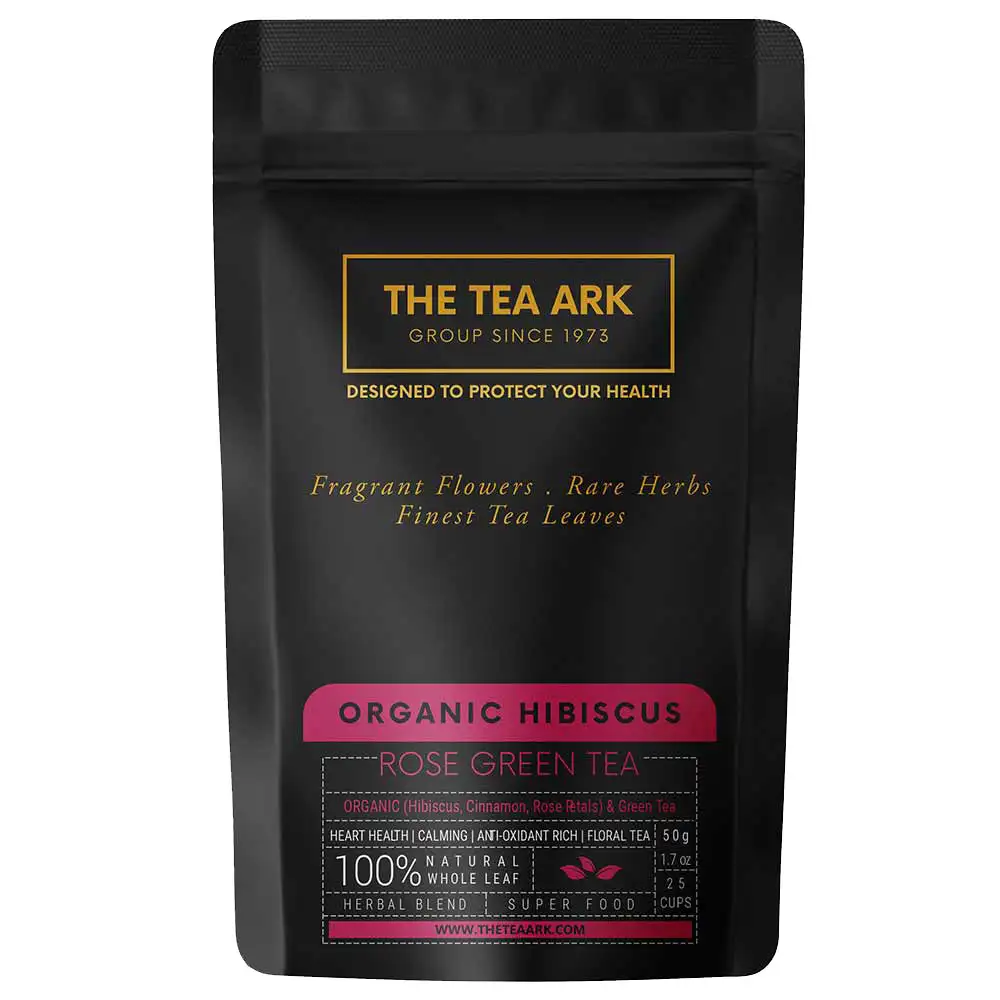 The Tea Ark Organic Hibiscus Rose Green Tea,  50 g  100% Natural - Pouch